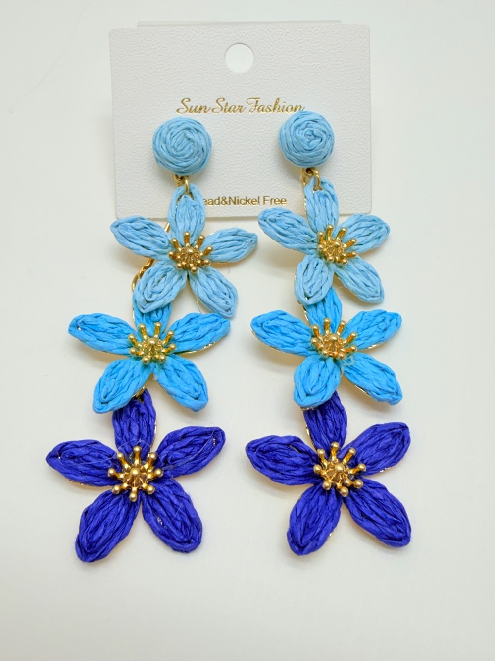 Blue Gradient Floral Drop Earrings